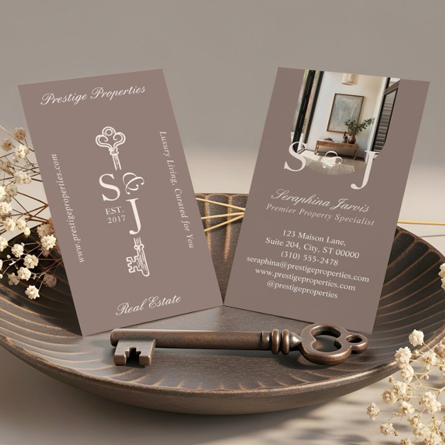 Minimal Elegant Key Monogram Stylish Arch Photo  Business Card (Minimal Elegant Key Monogram Stylish Arch Photo Business Card)