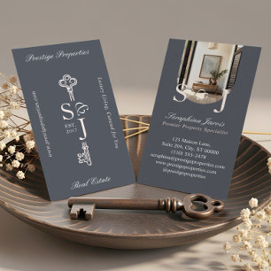 Minimal Elegant Key Monogram Stylish Arch Photo  Business Card