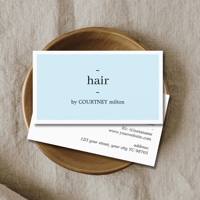 Minimal Elegant Light Blue White Hairstylist Business Card (Creator Uploaded)