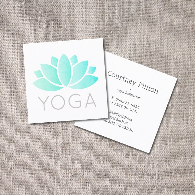Minimal Elegant Lotus Icon Clean White Square Business Card (Creator Uploaded)