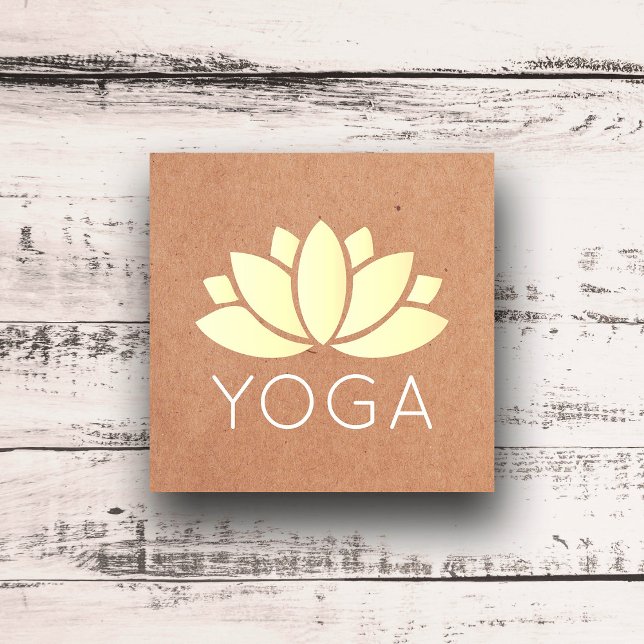 Minimal Elegant Lotus Icon Printed Kraft Yoga Square Business Card (Creator Uploaded)