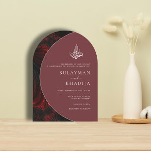 Minimal & Elegant Maroon Islamic Arch Wedding Invitation