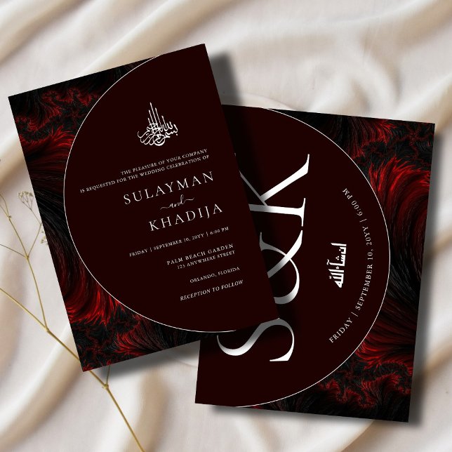 Minimal & Elegant Maroon Islamic Muslim Wedding Invitation (Creator Uploaded)