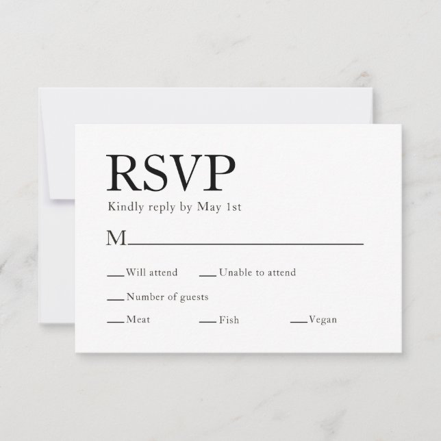 Minimal Elegant Meal Choice White Wedding RSVP Card (Front)