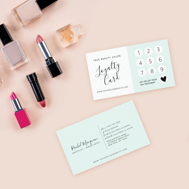 Minimal Elegant Mint Green White Script Loyalty Card (Creator Uploaded)