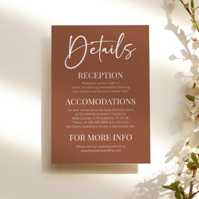 Minimal Elegant Modern Brown Boho Wedding Details Enclosure Card (Creator Uploaded)