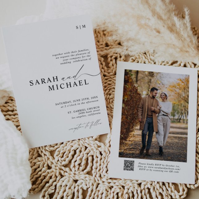 Minimal Elegant Modern Script QR Code Wedding Invitation (Creator Uploaded)
