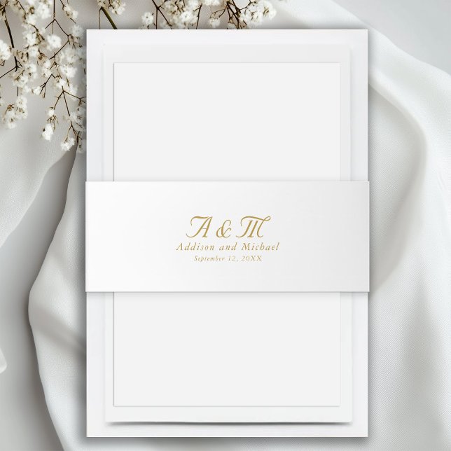 Minimal, Elegant, Monogram Invitation Belly Band (Minimal, Elegant, Invitation Belly Band with your name and date.)