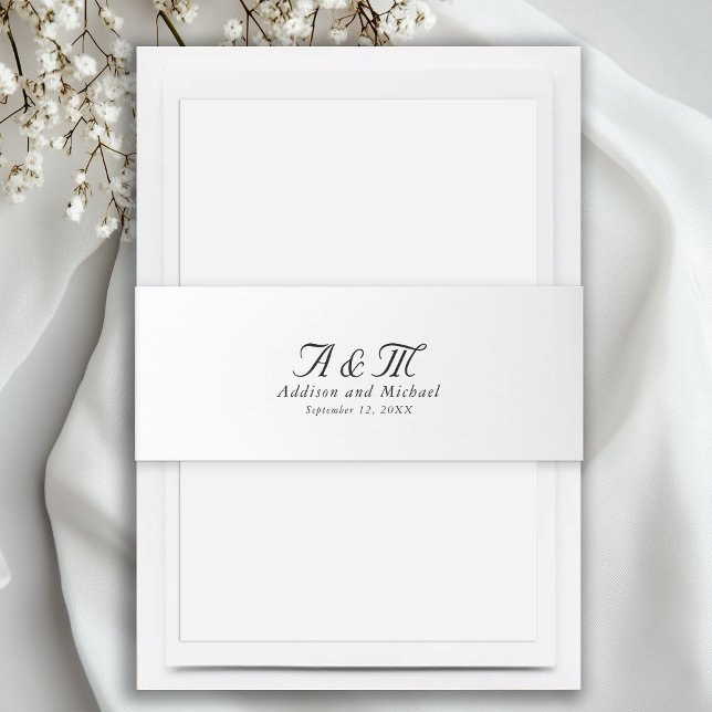 Minimal, Elegant, Monogram Invitation Belly Band (Minimal, Elegant, Invitation Belly Band with your name and date.)