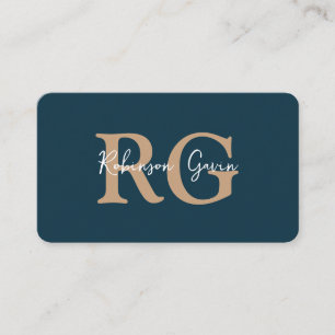 Minimal Elegant Monogram Navy Blue QR Code  Business Card