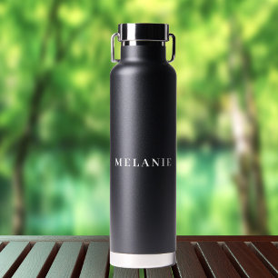 Minimal Elegant Name Wedding Black Water Bottle