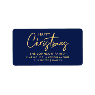 Minimal Elegant Navy Blue Gold Christmas Holiday  Label