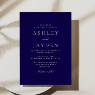 Minimal Elegant Navy Blue Wedding Invitation