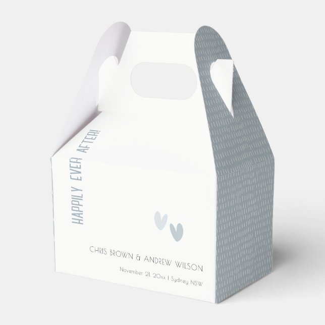 Minimal Elegant Pastel Dusky Blue Hearts Wedding Favour Box (Front Side)