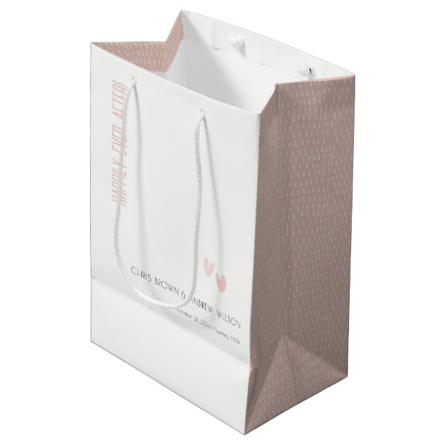 Minimal Elegant Pastel Dusky Pink Hearts Wedding Medium Gift Bag (Front Angled)
