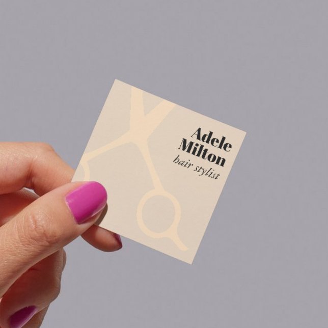 Minimal Elegant Pastel Rose Scissors Hairstylist Square Business Card (Creator Uploaded)