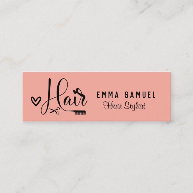 Minimal Elegant Peach Coral Hairstylist  Mini Business Card (Front)