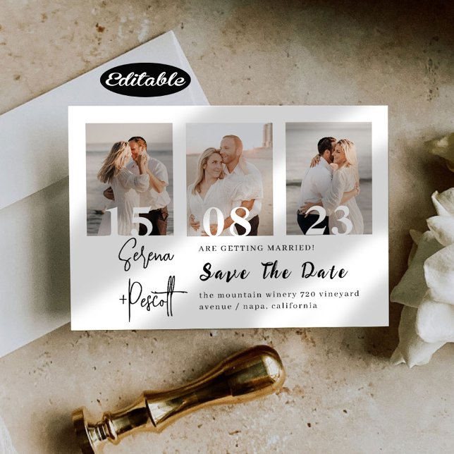 Minimal Elegant Photo Collage Save The Date  Invitation (Creator Uploaded)