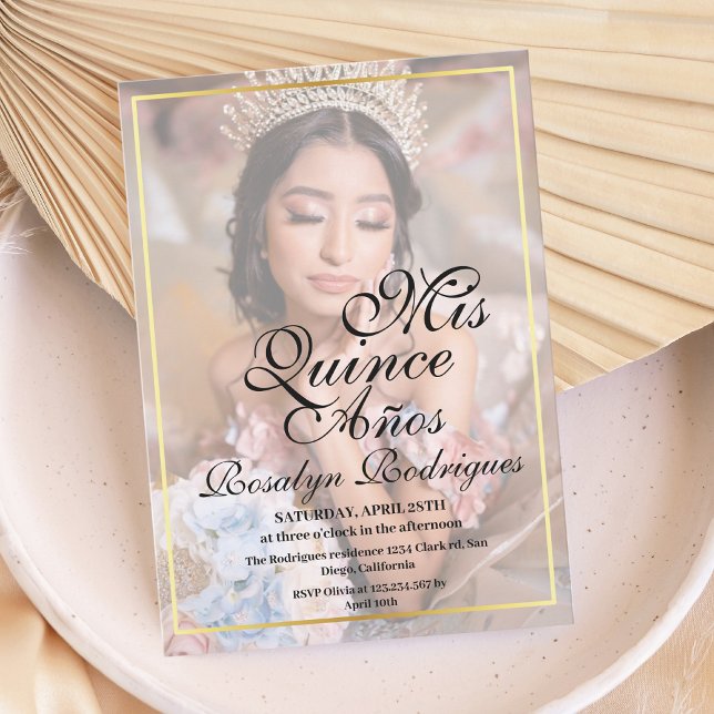Minimal Elegant Photo Quinceanera Gold Invitation (Creator Uploaded)