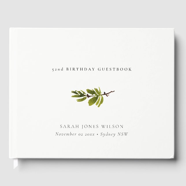 Minimal Elegant Pine Branch Any Age Birthday Guest Book (Front)