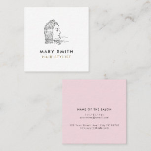Minimal Elegant Pink White  Hair Square Business Card