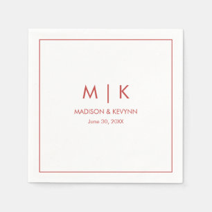 Minimal & Elegant Red Monogram Wedding Napkin