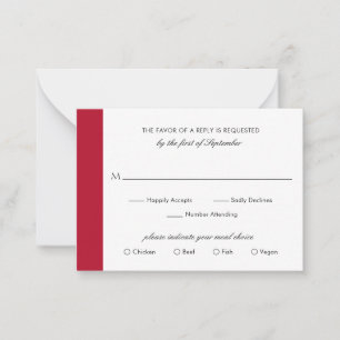 Minimal Elegant Red Wedding Mini RSVP Card