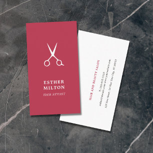 Minimal Elegant Red White Hair Stylist Business Card