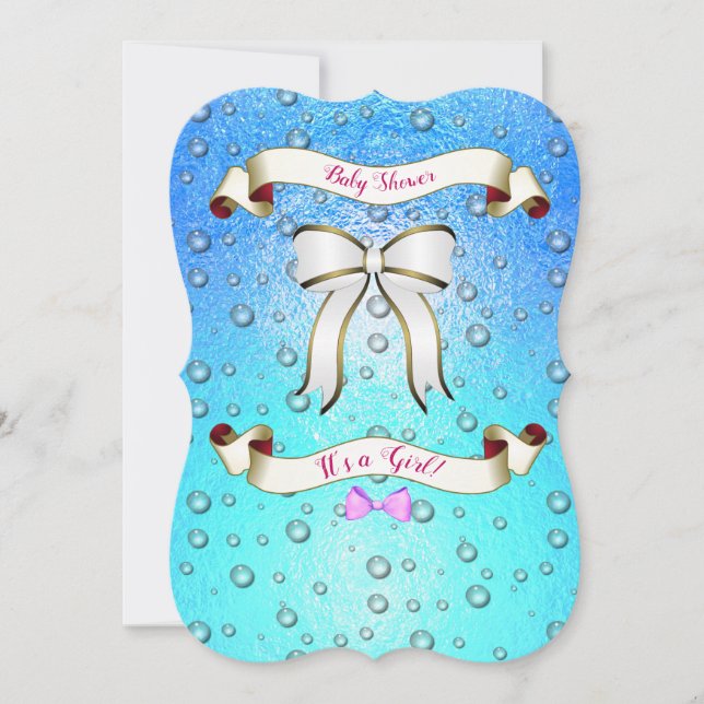 Minimal Elegant Ribbon Aqua Background Invitation (Front)