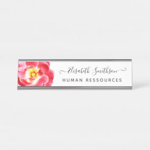 Minimal Elegant Rose Custom Professional Floral Desk Name Plate