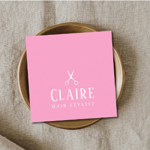 Minimal Elegant Rose White Scissors Hairstylist Square Business Card