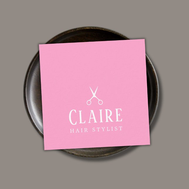 Minimal Elegant Rose White Scissors Hairstylist Square Business Card (Creator Uploaded)