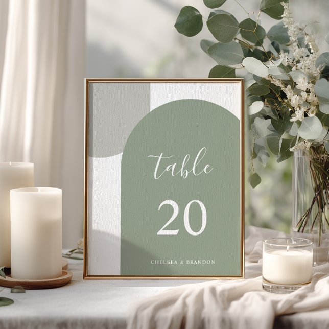 Minimal Elegant Sage Green Arch Boho Wedding Table Number (Creator Uploaded)
