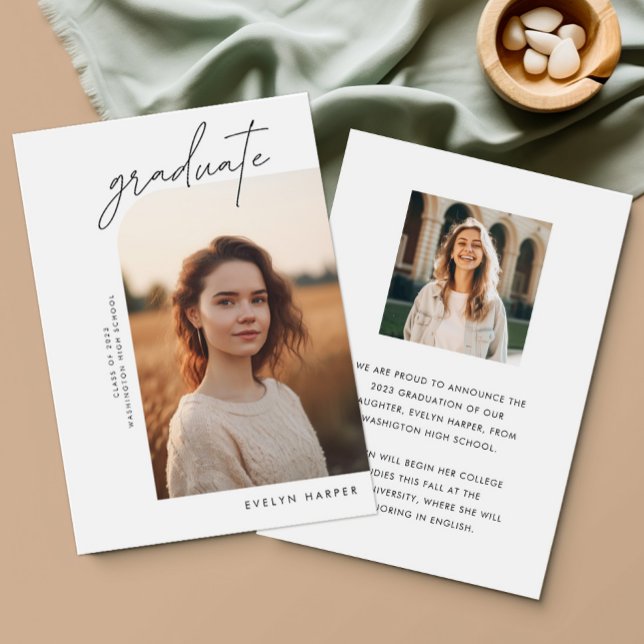 Minimal Elegant Script College 2 Photo Graduation Announcement (Creator Uploaded)