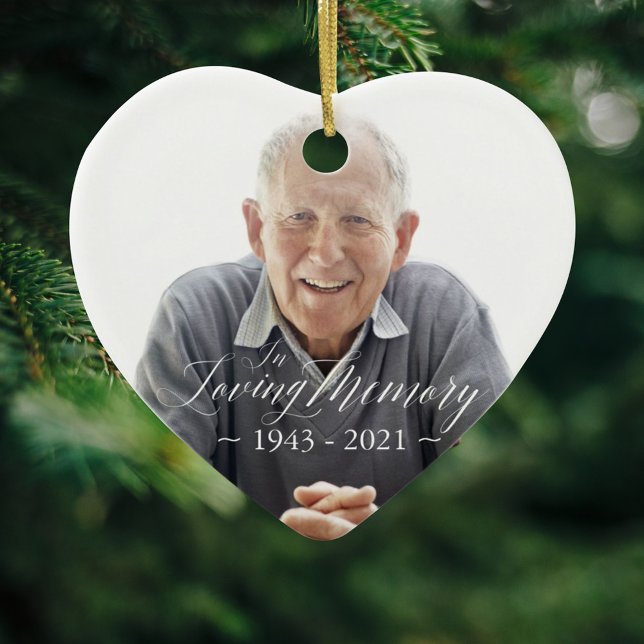 Minimal Elegant Script Loving Memory Custom Photo Ceramic Ornament (Creator Uploaded)