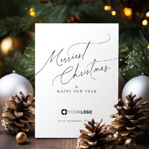 Minimal Elegant Script Merriest Christmas Company Holiday Card