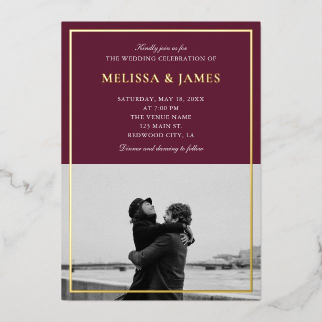 Minimal Elegant Script Photo Marsala Wedding (Front)