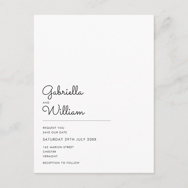Minimal Elegant Script Photo Save the Date Postcard (Front)
