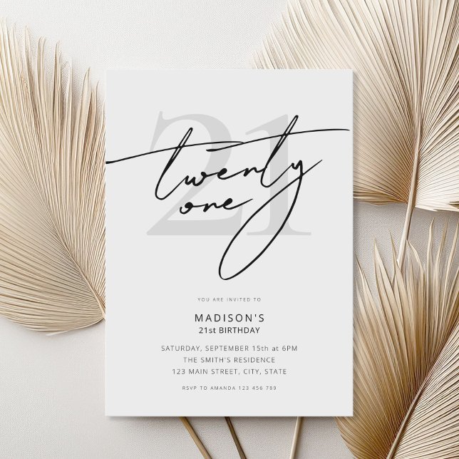 Minimal Elegant Script White 21st Birthday Party Invitation (Creator Uploaded)