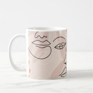Minimal elegant seamless pattern with one line dra coffee mug