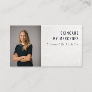 Minimal Elegant Shiny Silver Glitter Photo Business Card