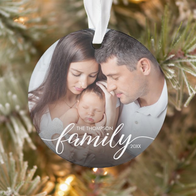 Minimal Elegant Simple Family love Christmas Photo Ornament (Tree)