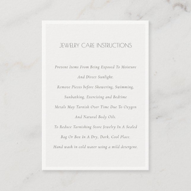 Minimal Elegant Simple  Ivory White Jewellery Care Business Card (Front)
