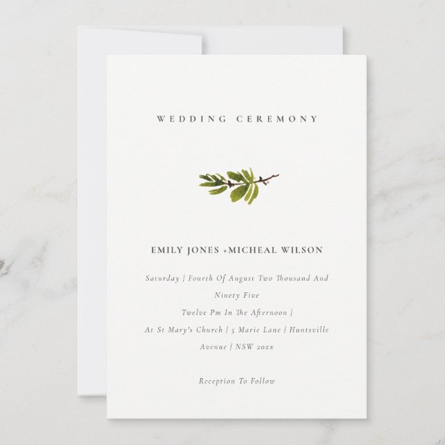 Minimal Elegant Simple Pine Branch Wedding Invite (Front)