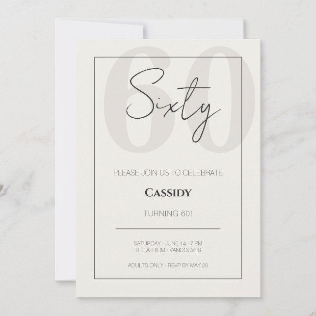 Minimal Elegant Sixty 60th Birthday Celebration  Invitation (Front)