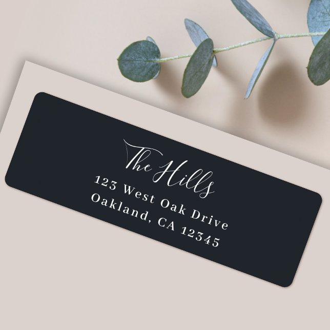 Minimal Elegant Stylish Black Return Address Label (Elegant black custom return address mailing labels for families and couples by Guava)