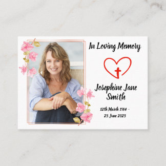 Minimal Elegant Sympathy Floral Photo Prayer Card
