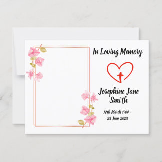 Minimal Elegant Sympathy Floral Photo Prayer Card