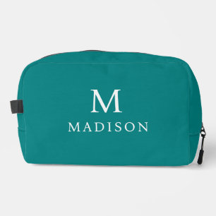 Minimal & Elegant Teal Green & White Custom Name Dopp Kit