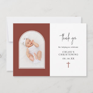 Minimal Elegant Terracotta Arch Photo Christening Thank You Card
